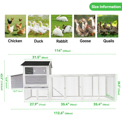 Chicken Coop With Run And Nesting Box, Large Outdoor Hen House For Backyard