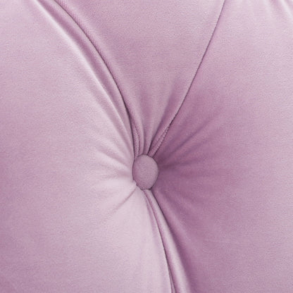 Close-up of the La Rosa - Victorian Chesterfield Tufted Sofa in light purple velvet, highlighting its plush tufted design with a fabric-covered button at the center, creating elegant folds and a luxurious texture.