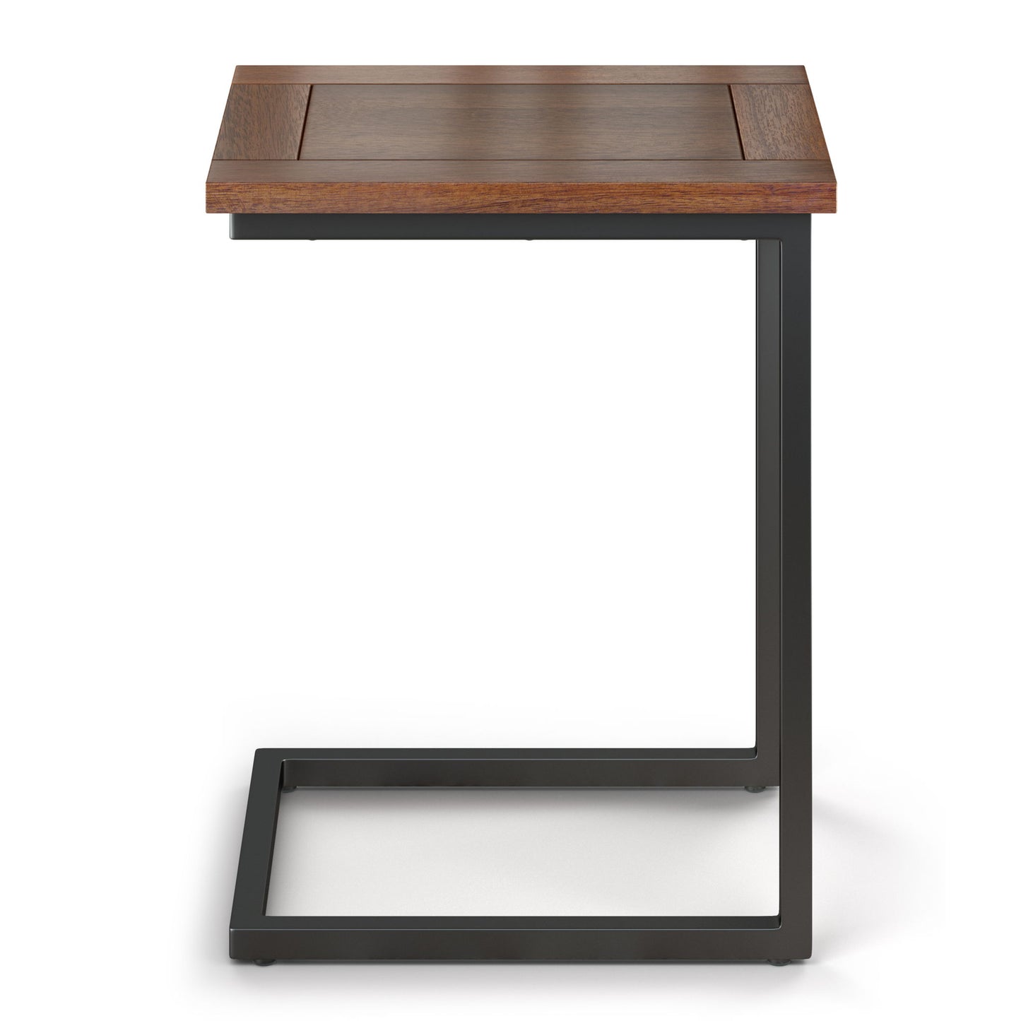 The Skyler - Handcrafted C Side Table features a dark wooden top and black metal frame, with a C-shaped design that easily slides under your sofa or chair for added convenience.