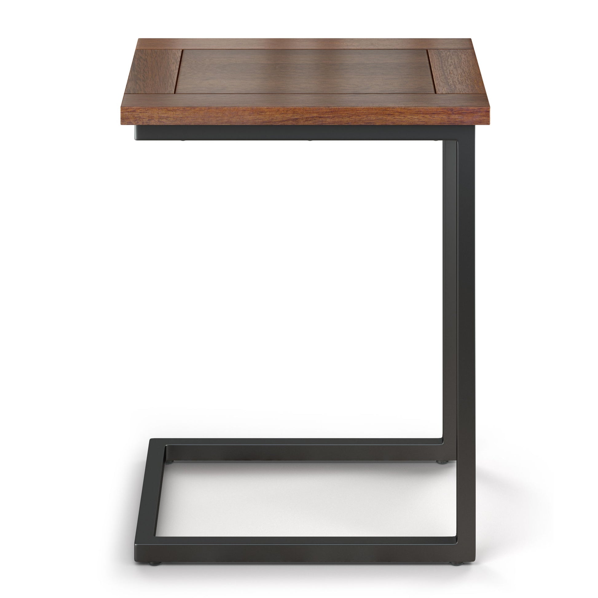 The Skyler - Handcrafted C Side Table features a dark wooden top and black metal frame, with a C-shaped design that easily slides under your sofa or chair for added convenience.