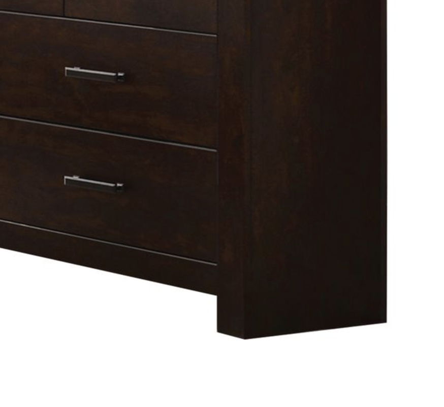 Close-up of the Panang - Dresser - Mahogany, featuring sleek metal handles and showcasing the right side and part of the front with two visible drawers.