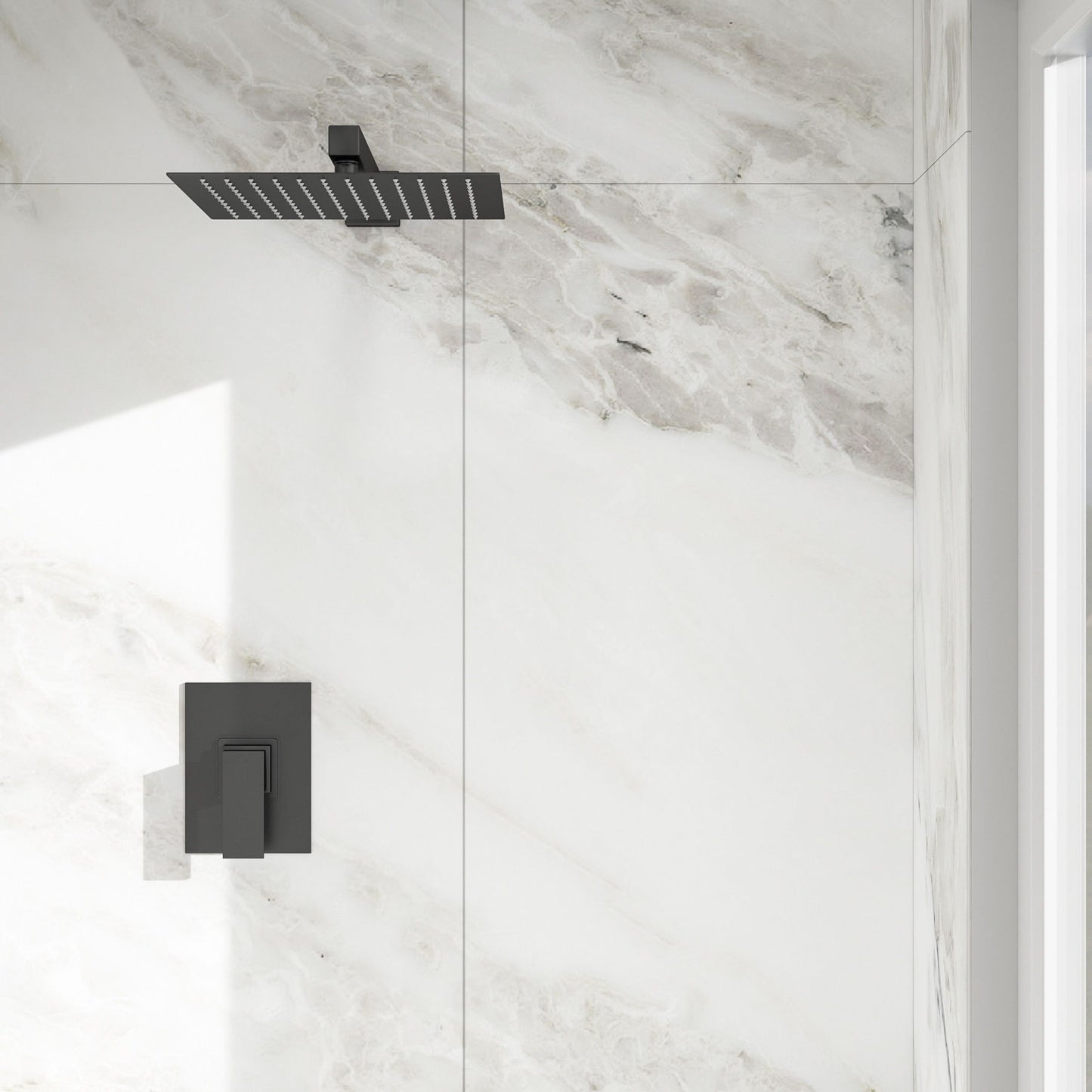 Shower Faucet Set With Rainfall Shower Head And Shower Valve, Stainless Steel And Brass