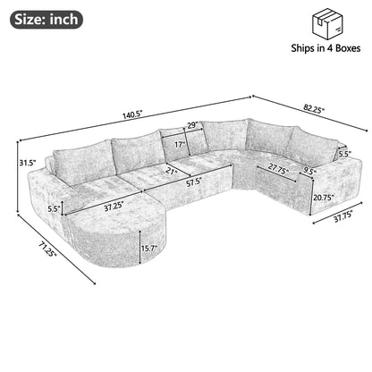 Modular Cloud Sectional Sofa Set, U-Shaped Upholstered Couch With Deep Seat