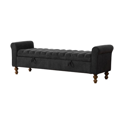 Wide Modern Upholstered Storage Bench With Rolled Armrest