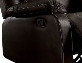 Close-up of the arm and side of the Zuriel Synthetic Leather Recliner Chair, featuring a reclining lever and visible cushion stitching.