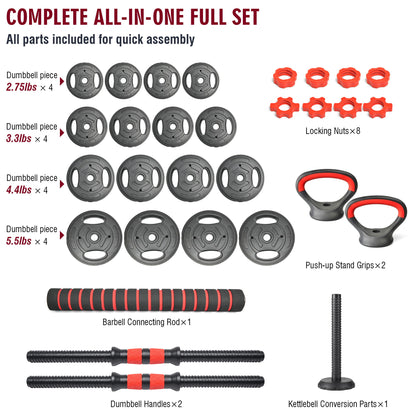 Adjustable Dumbbell Set, 4 In 1 Convertible Weights