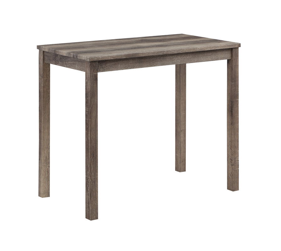 The Lux 3 Piece Counter Height Pub Table set features a rectangular wooden table with four straight legs and a natural wood grain finish, paired with two tufted linen stools, all shown against a white background.
