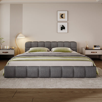 Elegant Upholstered Bed With Checkerboard Design