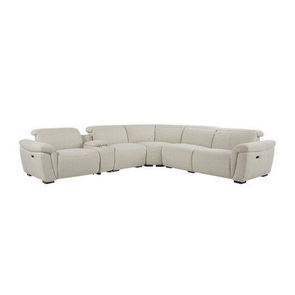 Dayana - Boucle Power Recliner Sectional Sofa For 5 People With Cupholder Console Adjustable Headrest - Beige