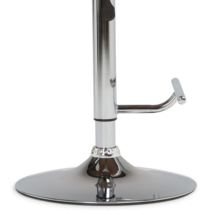 Close-up of the chrome base and footrest on the Marana Multifunctional Handcrafted Bentwood Adjustable Swivel Bar Stool, showcasing its shiny, reflective finish and stable circular flat base.