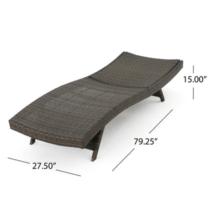 The Salem - Chaise Lounge is a brown wicker outdoor chair with a curved design, measuring 79.25" L x 27.5" W x 15" H, shown on a white background with measurement lines.