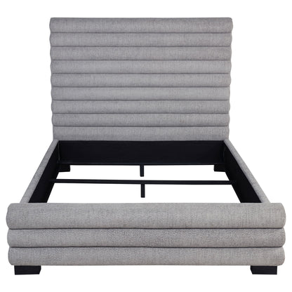 Queen Bed With Textured, And Tufted Headboard - Gray