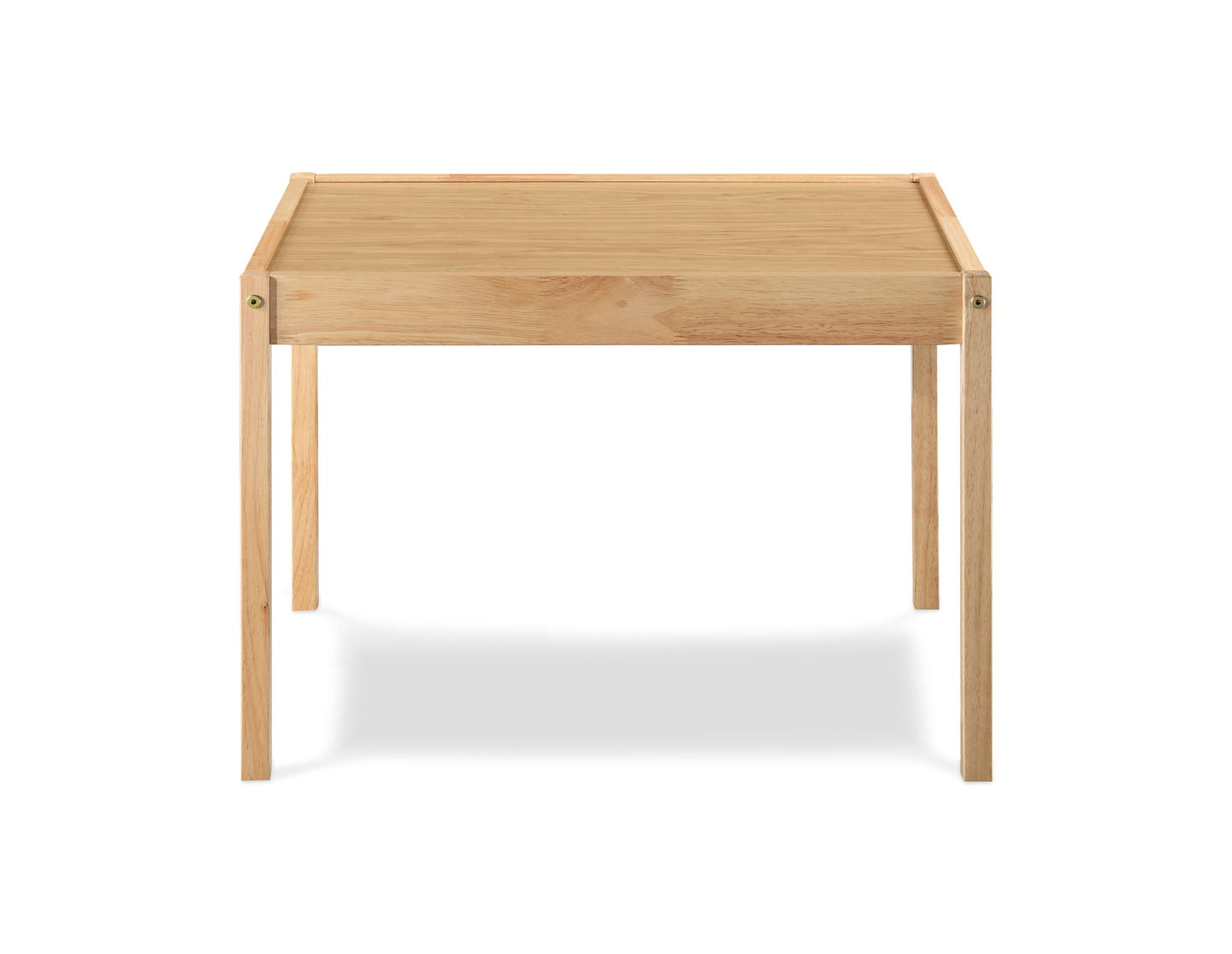 The Della - 3 Piece Solid Wood Kids Table & Two Chair Set in Natural features a simple rectangular table with four straight legs and a raised tabletop edge, shown against a white background.