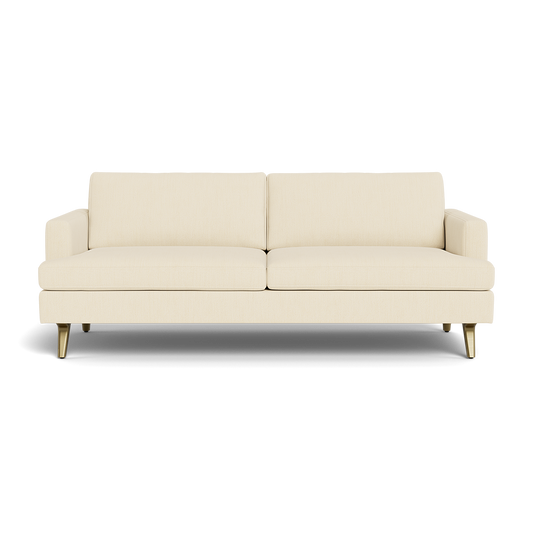 The Lido Sofa 75" is a modern beige sofa featuring two seat cushions, two back cushions, and straight arms, elevated on four short light-finished wooden legs.