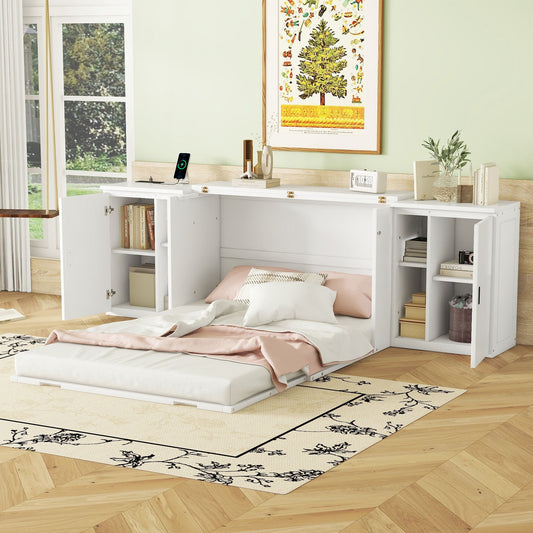 Murphy Bed With Shelves, Cabinets And USB Ports