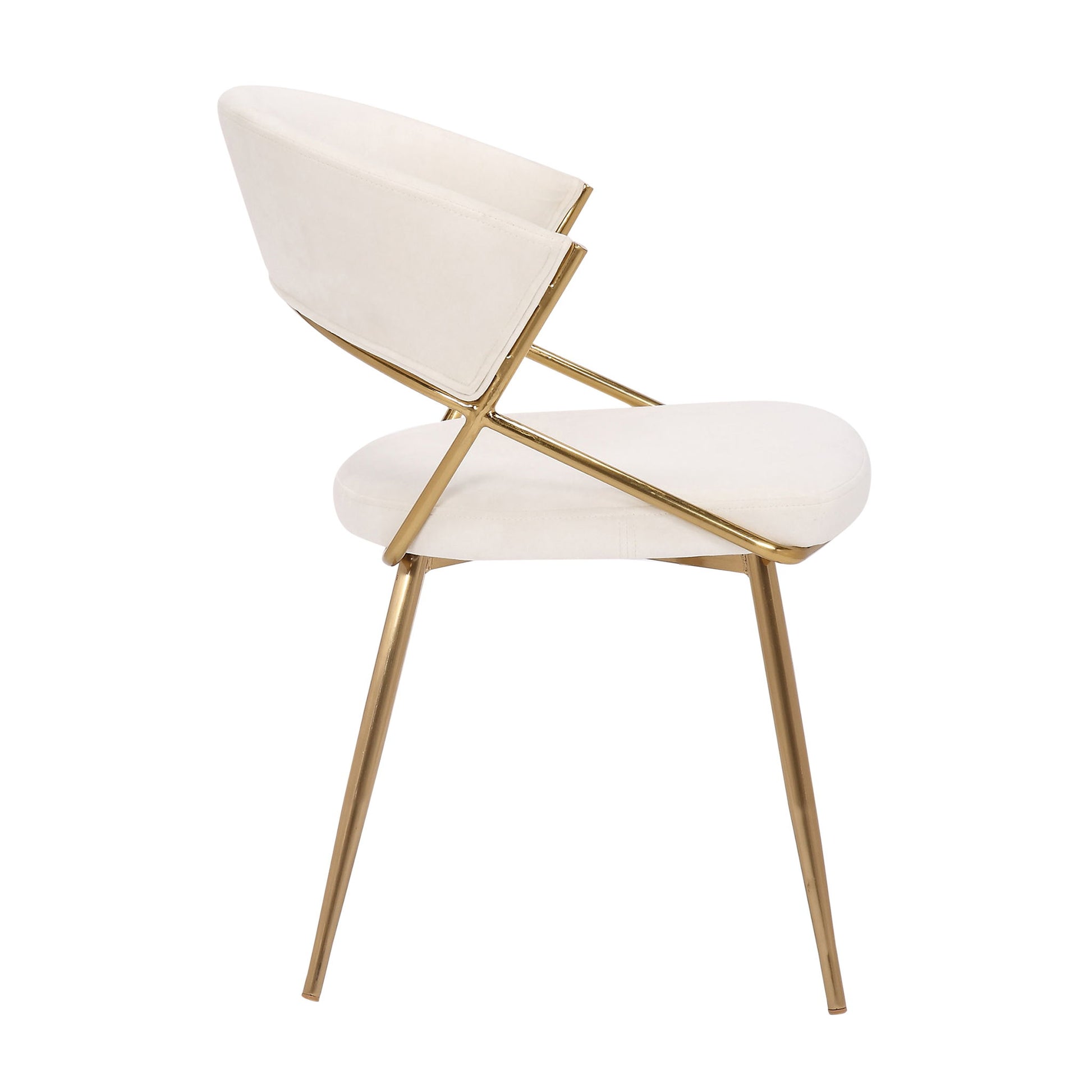 The Jie - Glam Dining Chair (Set of 2) features a modern design with a white cushioned seat and backrest, and a sleek gold metal frame and legs, shown in profile against a white background.