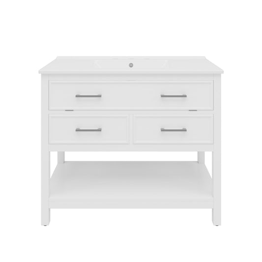 Bathroom Vanity With Ceramic Sink, Tip Out Tray & 2 Full Extension Drawers