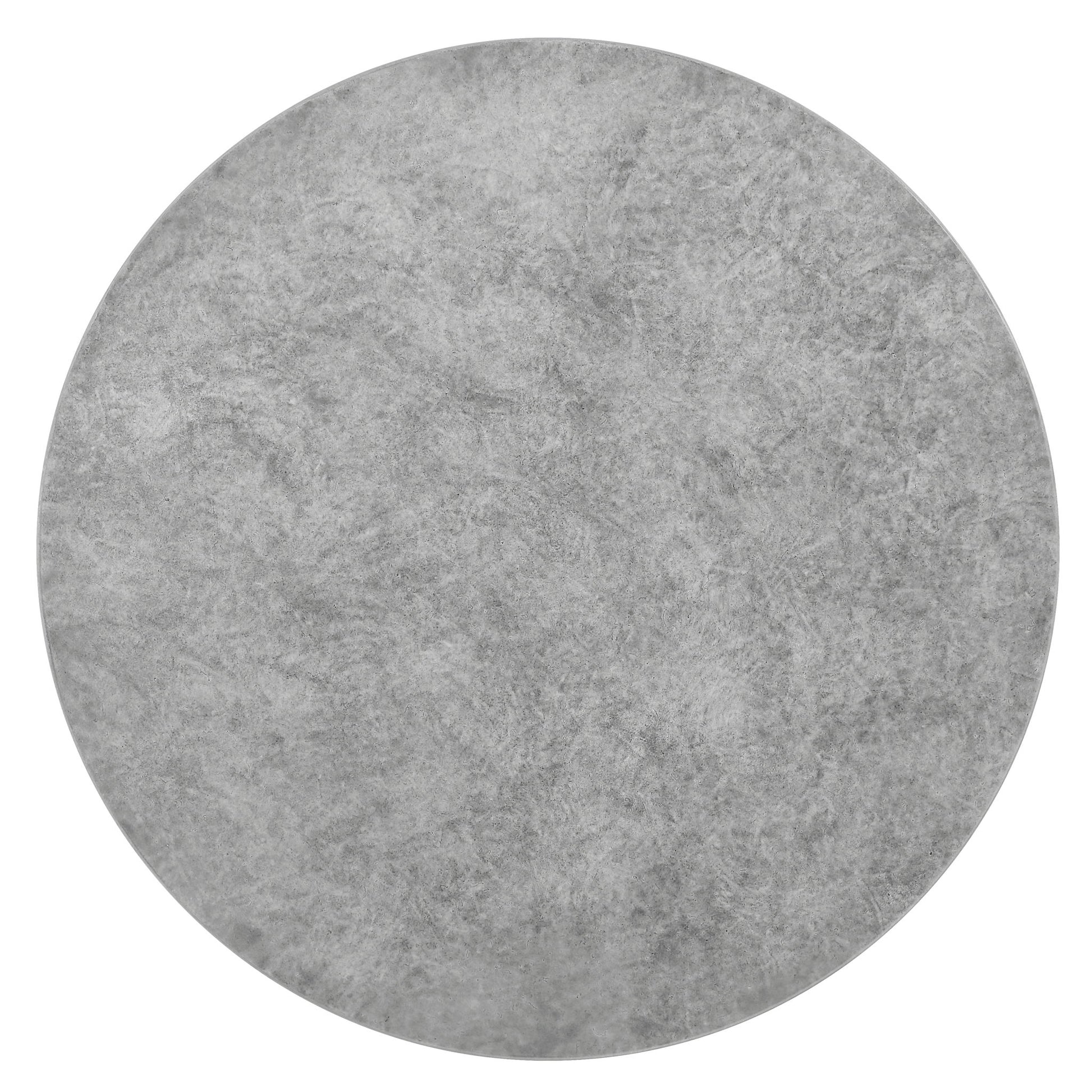 The Laddie - Weathered Table features a round, flat surface with a gray, stone-like texture, shown against a white background.