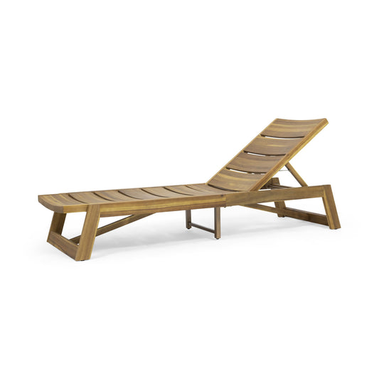 The Outdoor Chaise Lounge With Adjustable Seating And Slat Panel in yellow brown features a slatted design and adjustable backrest, displayed against a plain white background.
