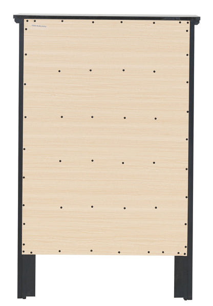 The Primo - Chest features a rectangular wooden panel with evenly spaced black screws on the edges and rows, supported by a black frame with four legs.