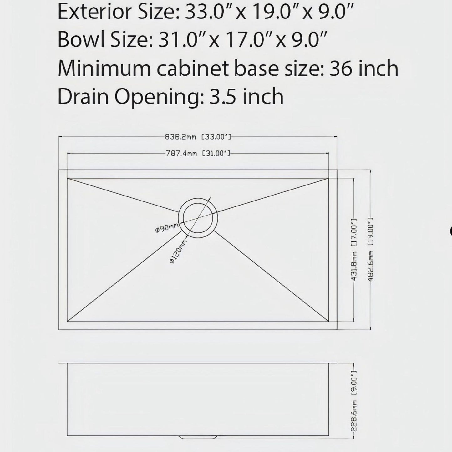 Undermount Kitchen Sink 16 Gauge Single Bowl Stainless Steel
