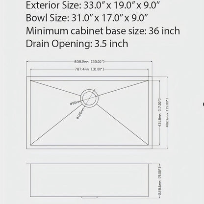 Undermount Kitchen Sink 16 Gauge Single Bowl Stainless Steel