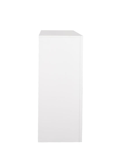The Marilla Dresser, a plain white rectangular storage unit, is shown from the side against a white background.