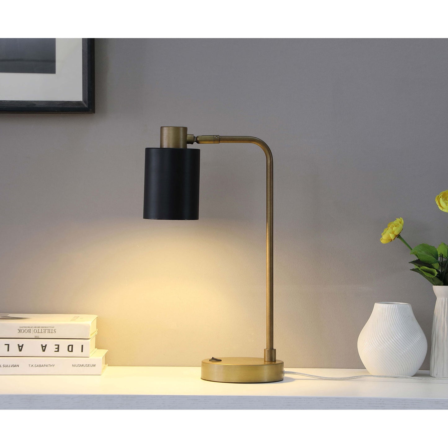 Dharma - Adjustable Table Lamp With Shade - Antique Brass