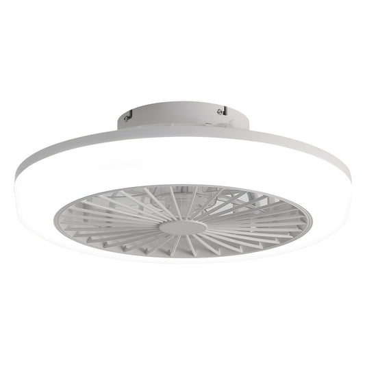 Enclosed Ceiling Fan With Light And Remote, Flush Mount Bladeless Low Profile - White