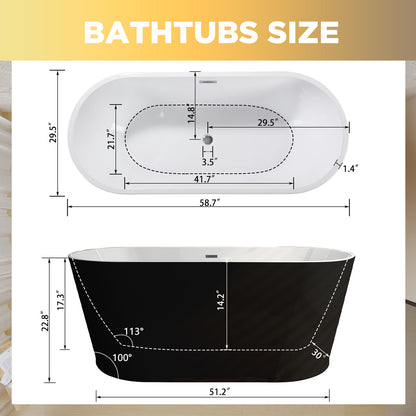 Glossy Freestanding Bathtub With Toe Tap Drain