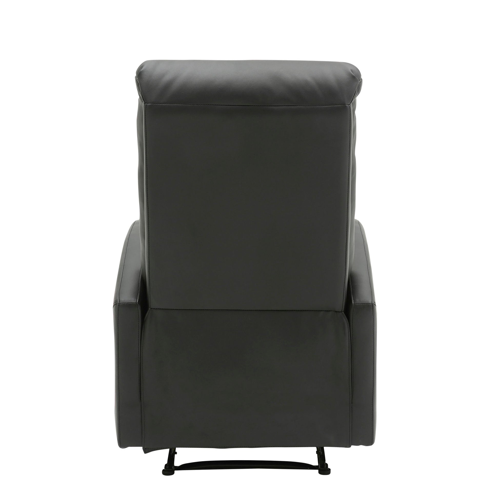 The Dormi - Contemporary Recliner Chair features a dark gray finish, cushioned headrest, and wide armrests, shown from the back against a plain white background.