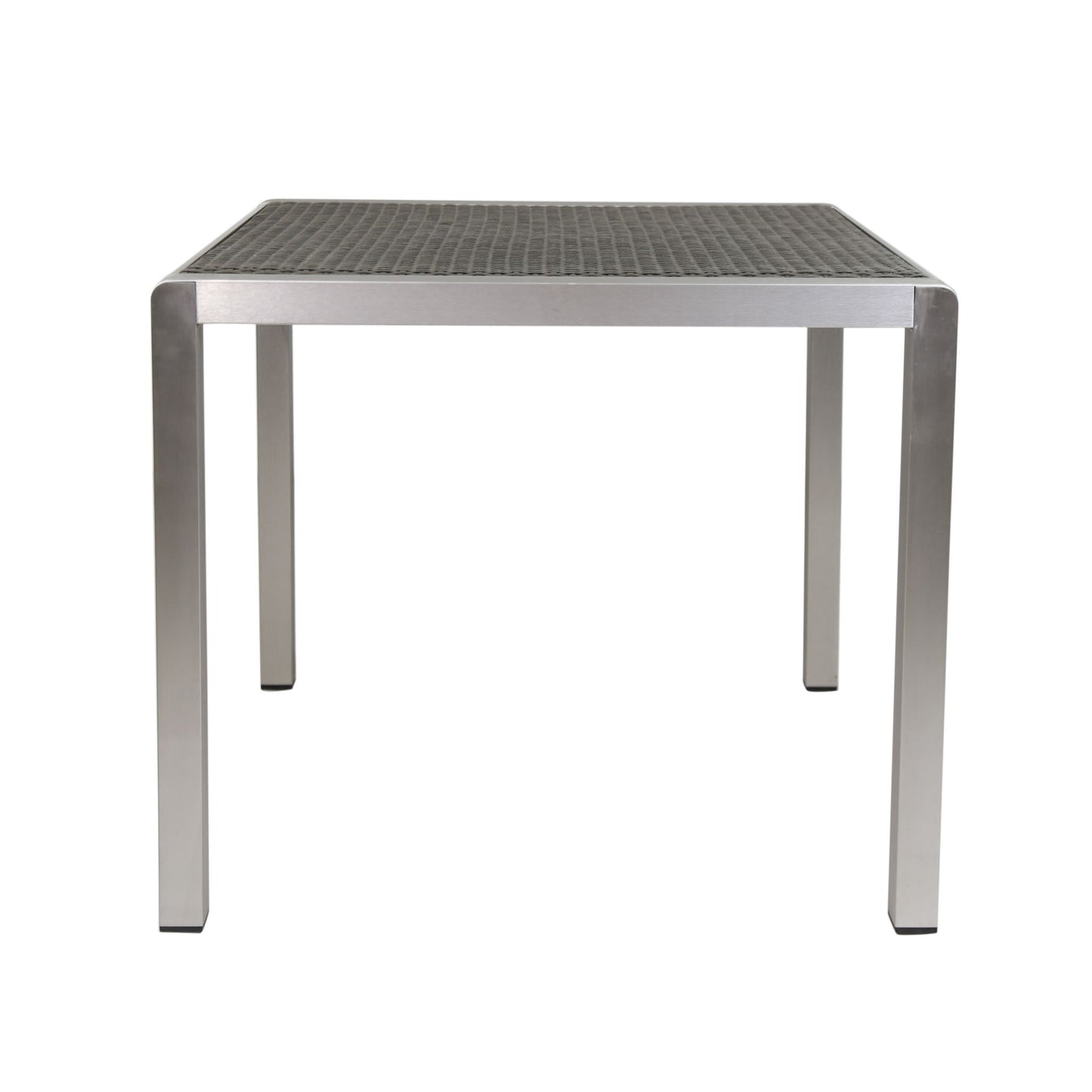 The Outdoor Square Dining Table With Aluminum Frame features a modern design with four straight legs and a textured dark tabletop, shown from the front against a white background.