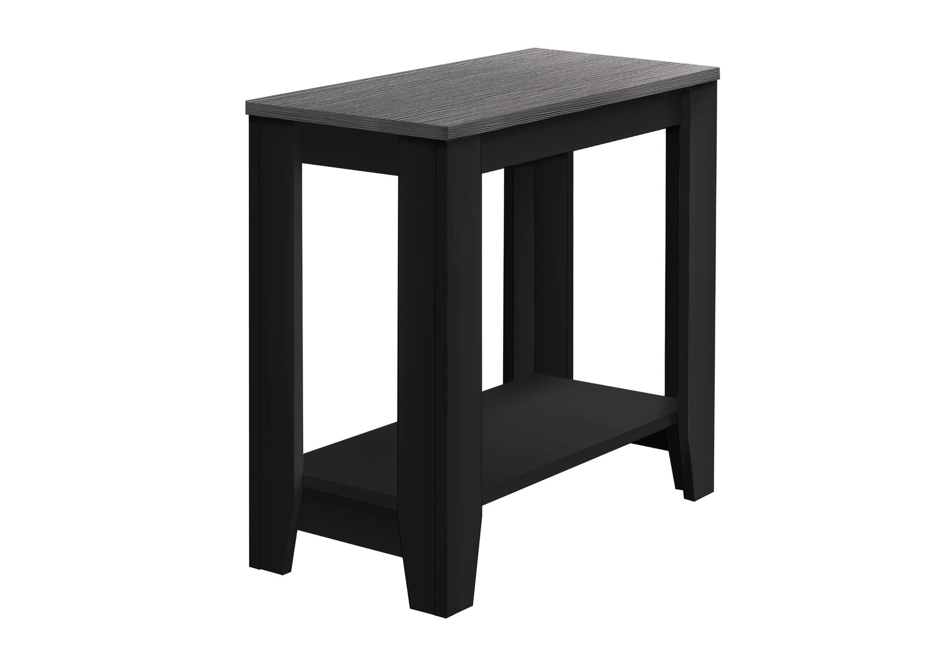 The Accent Table, Side Transitional features an elegant design with a small rectangular black shape, flat top surface, lower shelf, and simple straight legs for a minimalistic look.