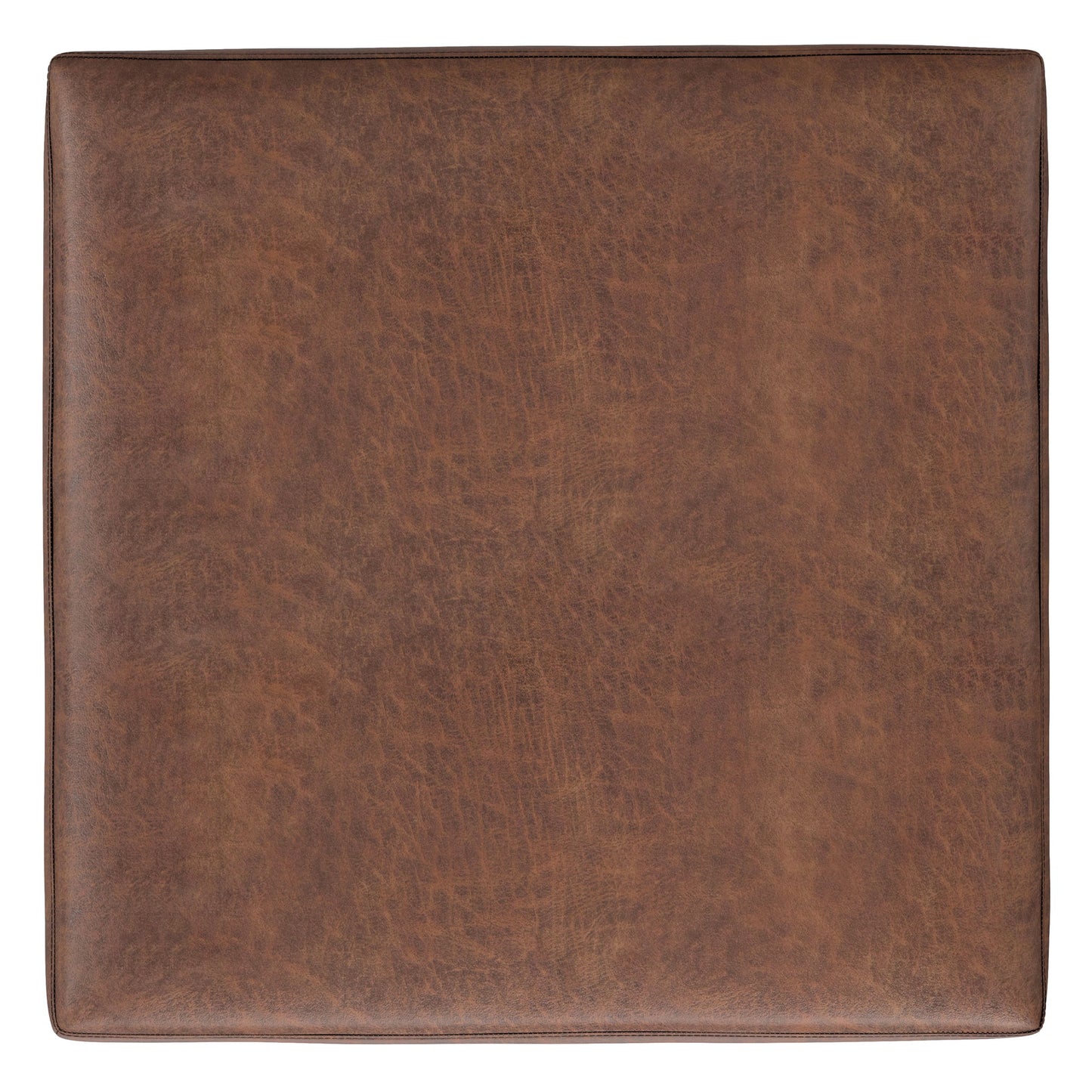 The Shiloh Multifunctional Square Storage Ottoman features brown leather with visible texture and subtle edge stitching, viewed from above.