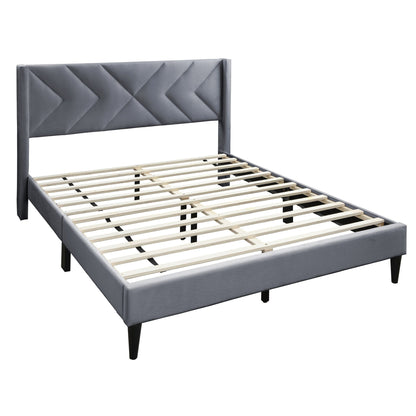 Elegant Bed With Upholstered Headboard, Platform Base