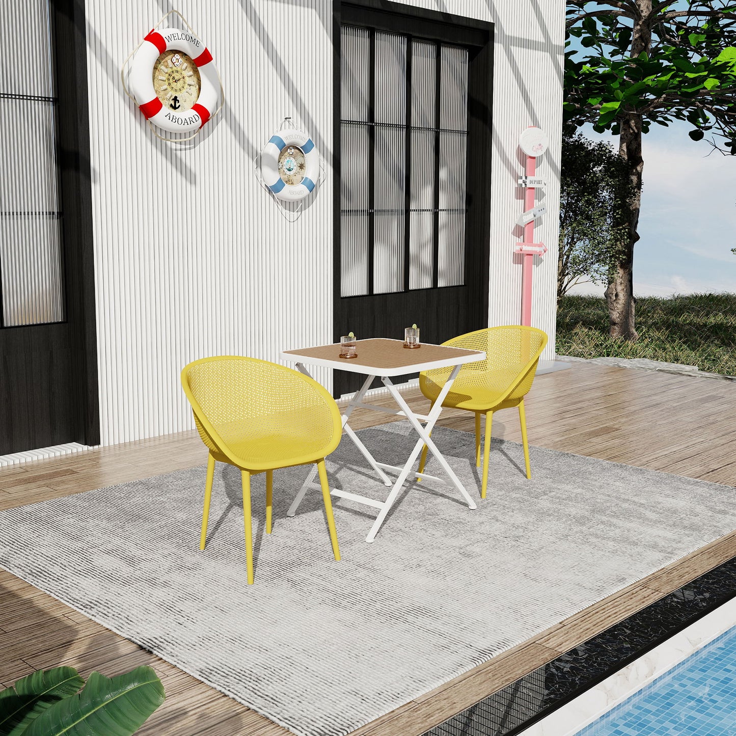 2 Pack Lounge Chair Set & Folding Square Table