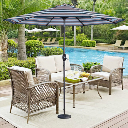 Patio Umbrella With Crank Lift & Push Button Tilt Frame, 200G / Sqm Solution Dyed Canopy - Blue Multi / Brown