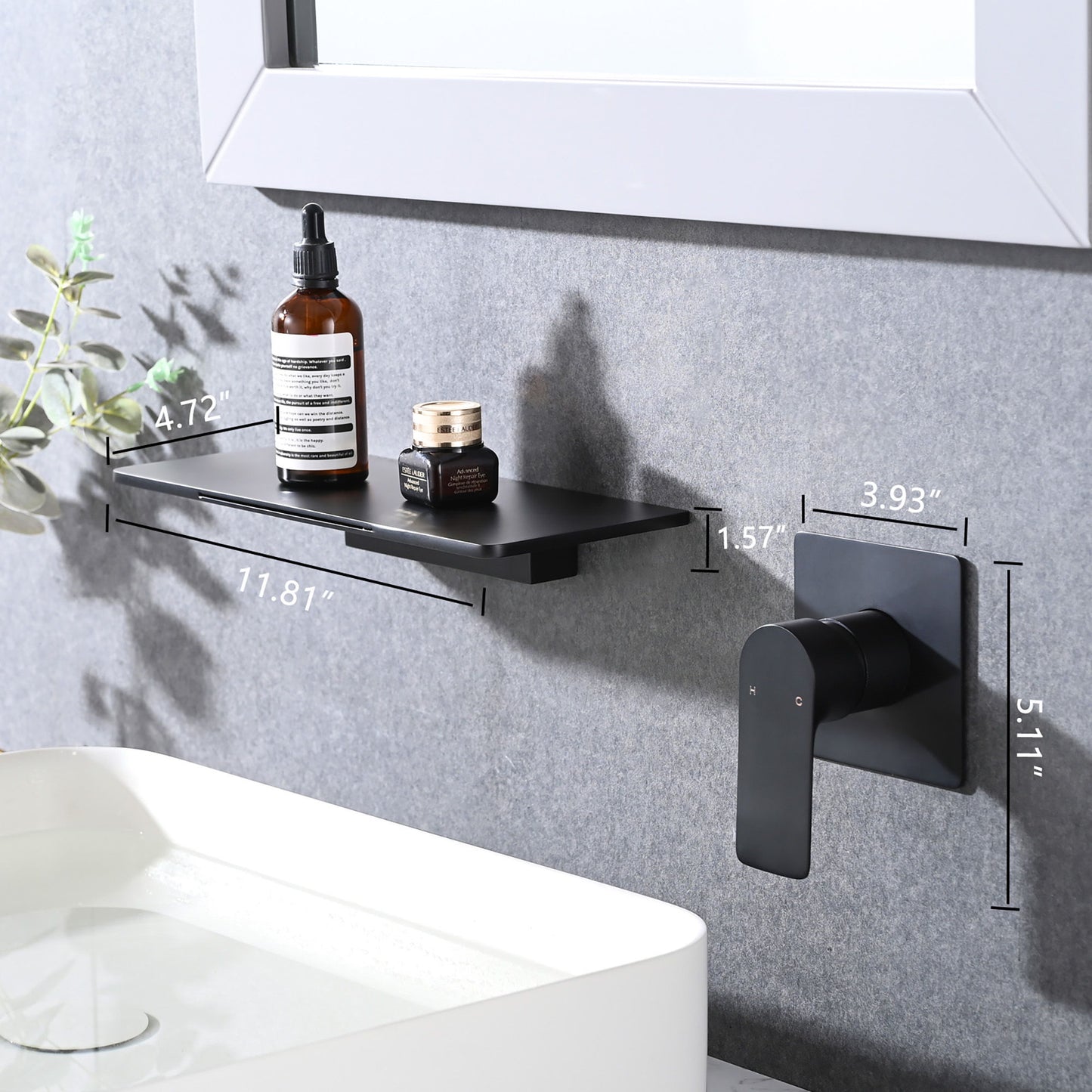 Modern Stainless Steel Waterfall Bathroom Sink Faucet With Single Handle Wall Mount - Matte Black