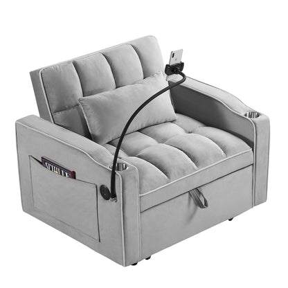 The Convertible Sleeper Chair Sofa Bed features cup holders, multi-pockets for magazines, a matching cushion, and an attached flexible arm for your smartphone—perfect as a 3-in-1 adjustable sofa bed for living rooms or small spaces.