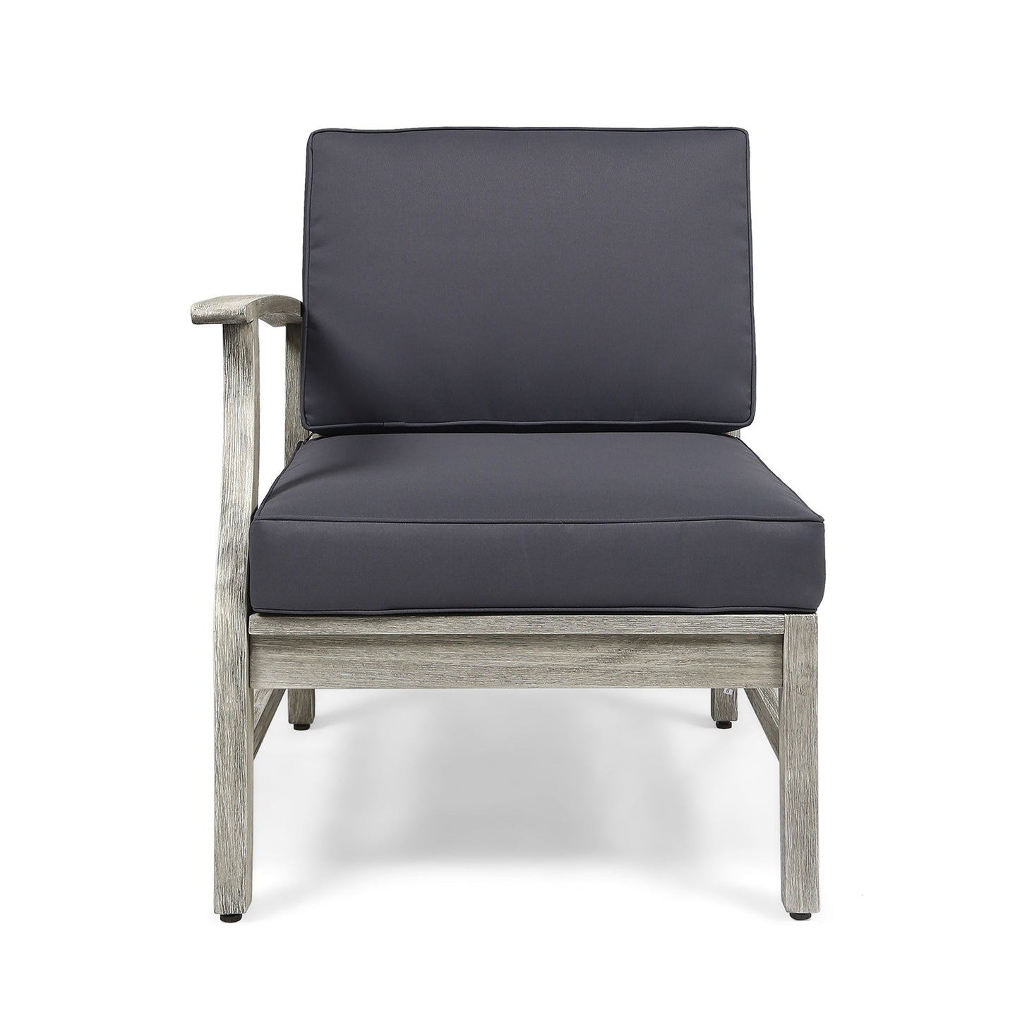 The Perla - 5 Pieces Sofa Set features a modern design with a light wood frame, dark gray cushions, and a left-side armrest. Simple and contemporary, it is shown in a front view.