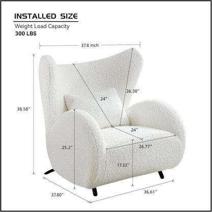 Wingback Armchair & Ottoman Combo For Living Room - White
