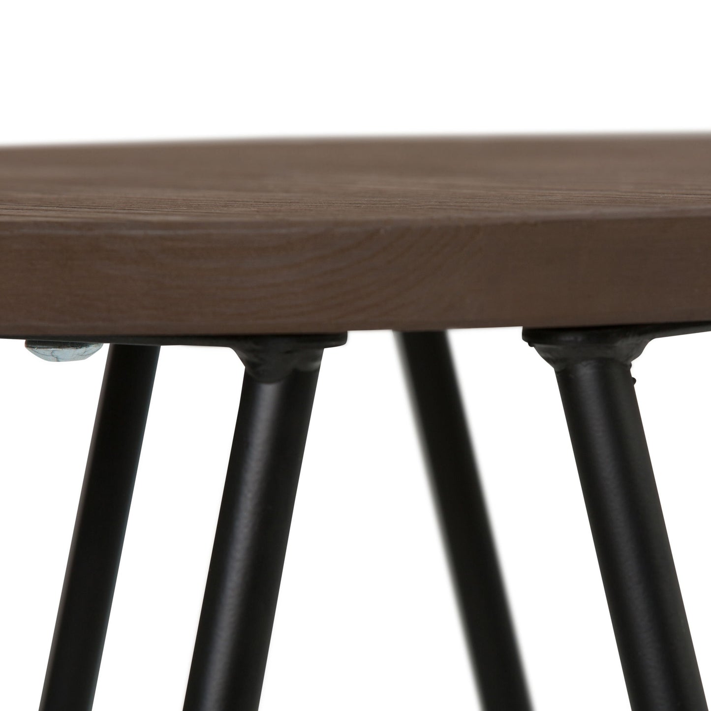 Close-up of the Simeon Multifunctional Metal Stool, featuring a smooth wooden seat and angled black metal legs for a modern look.