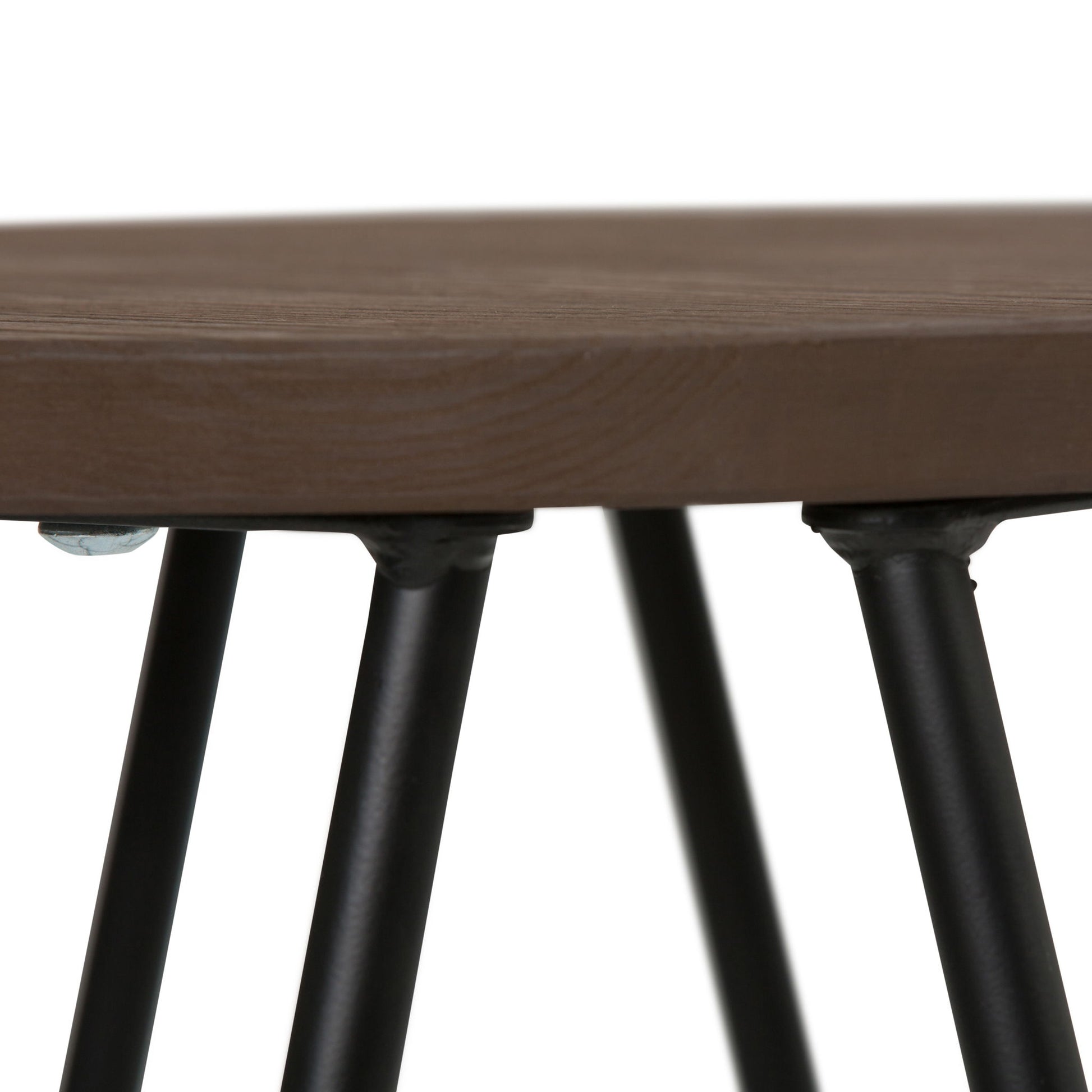 Close-up of the Simeon Multifunctional Metal Stool, featuring a smooth wooden seat and angled black metal legs for a modern look.