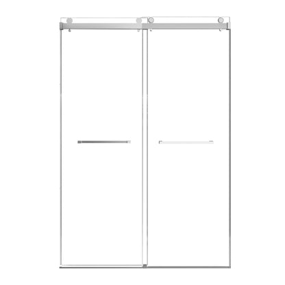 Frameless Double Sliding Soft Close Bathtub Shower Door, 5 / 16" Clear Nano Coated Tempered Glass And 304 Stainless Steel Handle - Brushed Nickel
