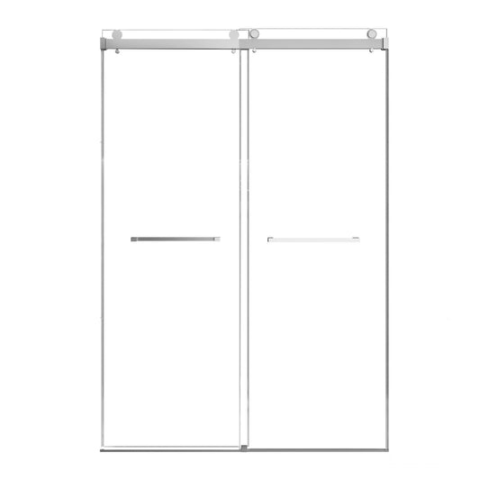 Frameless Double Sliding Soft Close Bathtub Shower Door, 5 / 16" Clear Nano Coated Tempered Glass And 304 Stainless Steel Handle - Brushed Nickel