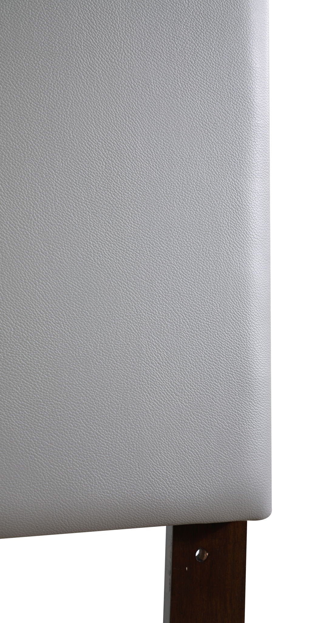 Close-up of the Nova - Headboard in light gray fabric, featuring textured upholstery and a dark wooden leg at the base.