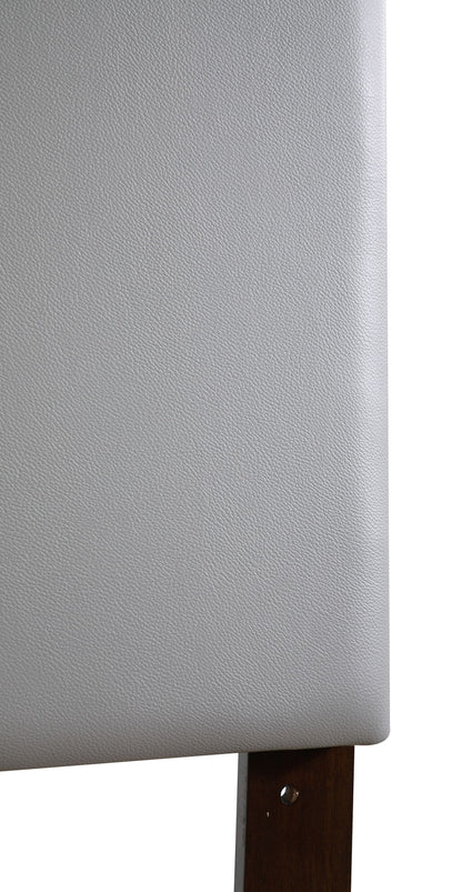 Close-up of the Nova - Headboard in light gray fabric, featuring textured upholstery and a dark wooden leg at the base.