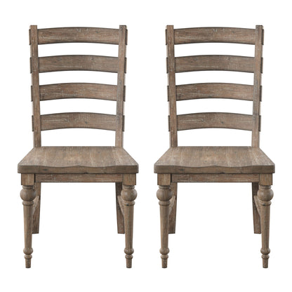 The Ludin Ladderback Dining Chairs (Set of 2) in taupe feature wooden frames with ladder-style backs and turned front legs, displayed side by side on a white background.