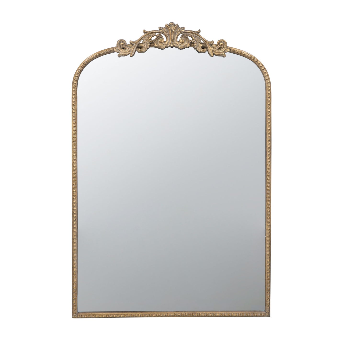 The Arch Mirror is a large, rectangular wall decor piece with an arched top, ornate gold frame, and decorative scrollwork—perfect for bathrooms, bedrooms, or living rooms.