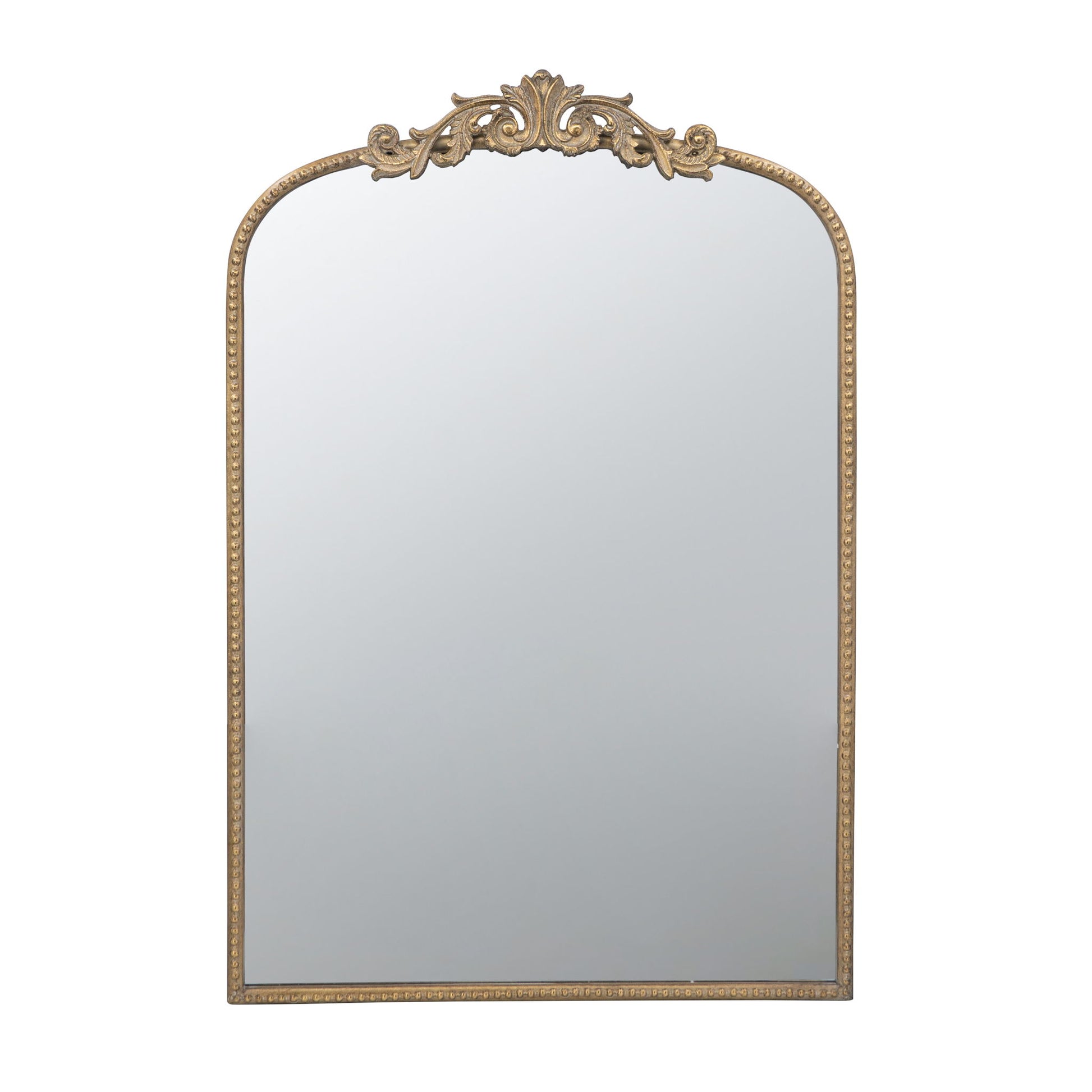 The Arch Mirror is a large, rectangular wall decor piece with an arched top, ornate gold frame, and decorative scrollwork—perfect for bathrooms, bedrooms, or living rooms.